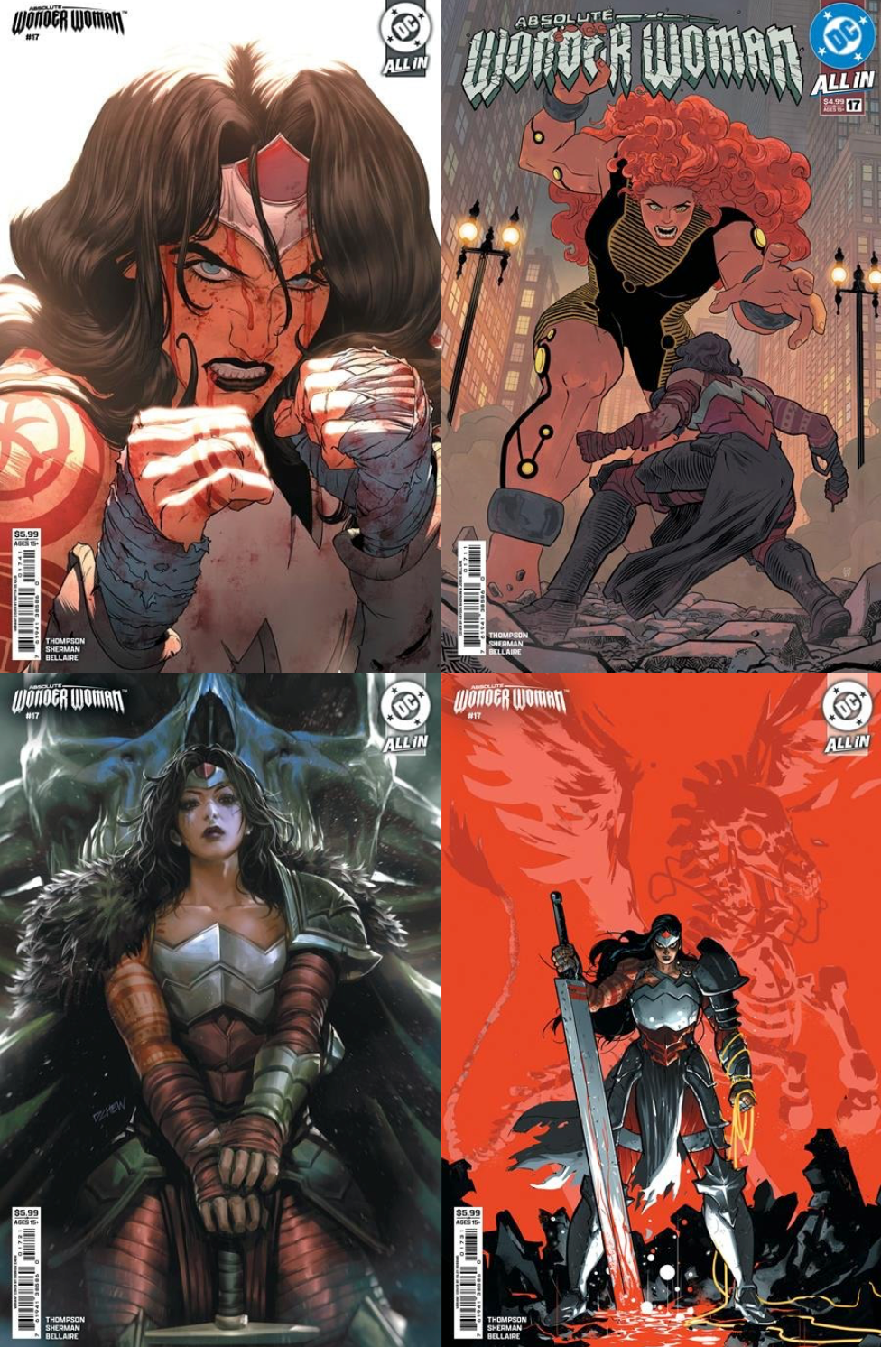 Set of four comics: Absolute Wonder Woman #17 - Covers A,B,C,D